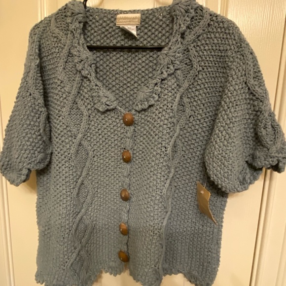 Coldwater Creek Sweaters - NWOT Coldwater Creek Ruffle Neck short sleeve button down sweater